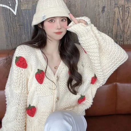 Knitted Strawberry Cardigan