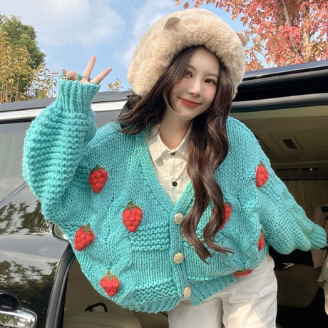 Knitted Strawberry Cardigan