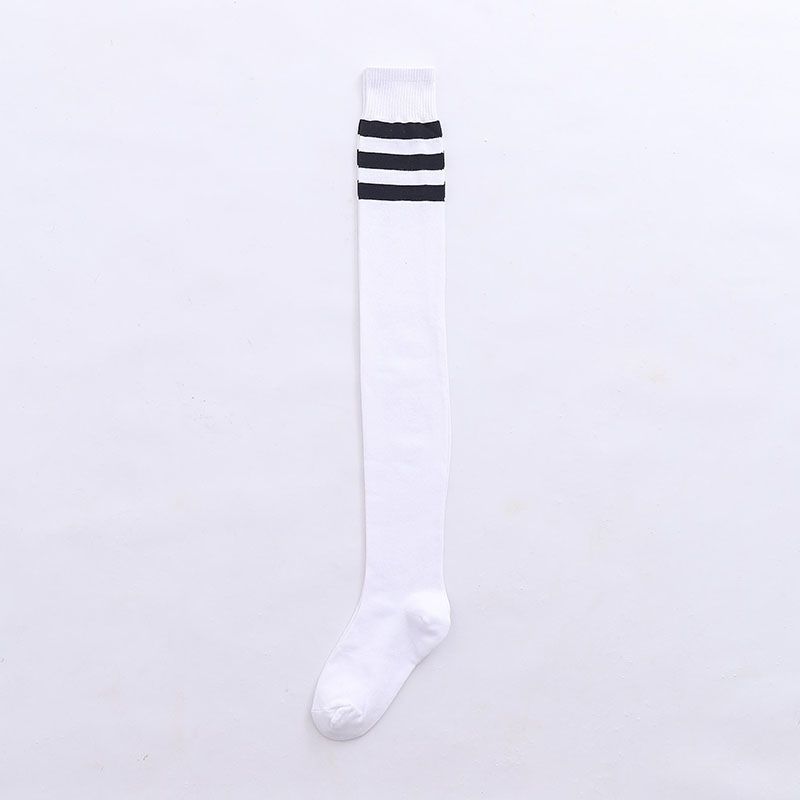 White Triple Striped Thigh Highs, Black, Top View, best femboy clothing accessory