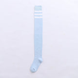 Baby Blue Triple Striped Thigh Highs, Black, Top View, best femboy clothing accessory