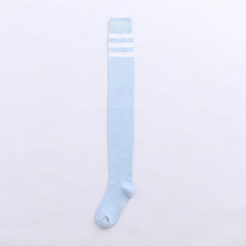 Baby Blue Triple Striped Thigh Highs, Black, Top View, best femboy clothing accessory