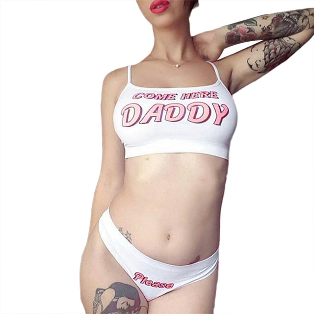 Sexy Women's Yes Daddy Printed Bra Briefs Underwear Set Swimwear