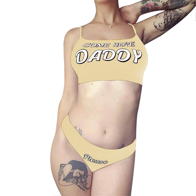Womens Sexy Bikini Lingerie Set Yes Daddy Bra Crop Top+Briefs
