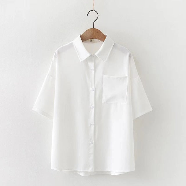 White Blouse Short-sleeve Shirt - Femzai