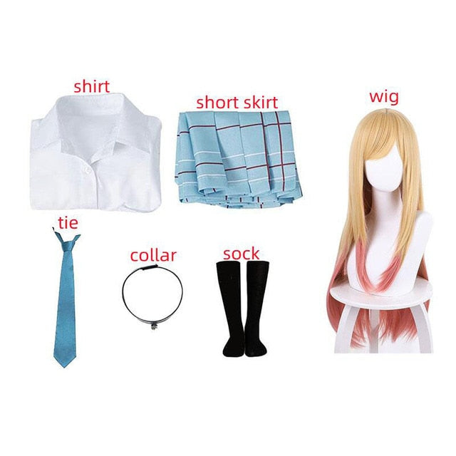 Complete Marin Kitagawa cosplay look with Femzai Cosplay Set and Wig, showcasing the front view of the detailed costume and styled wig, ideal for femboy outfits and anime-themed events.
