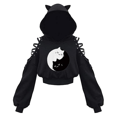 Off-Shoulder Cat-Ear Hoodie