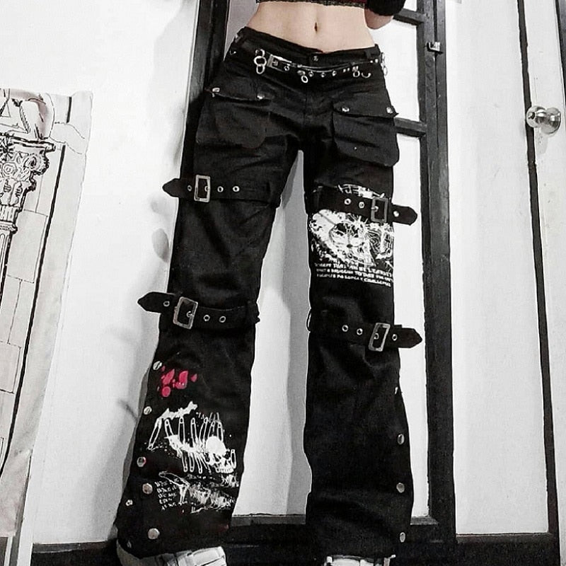 Close-up front view of Femzai's 'Metal Queen' Low-Waist Trousers showcasing the metallic fabric and sleek silhouette.
