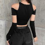 Black Cut-out Crop Top - Femzai