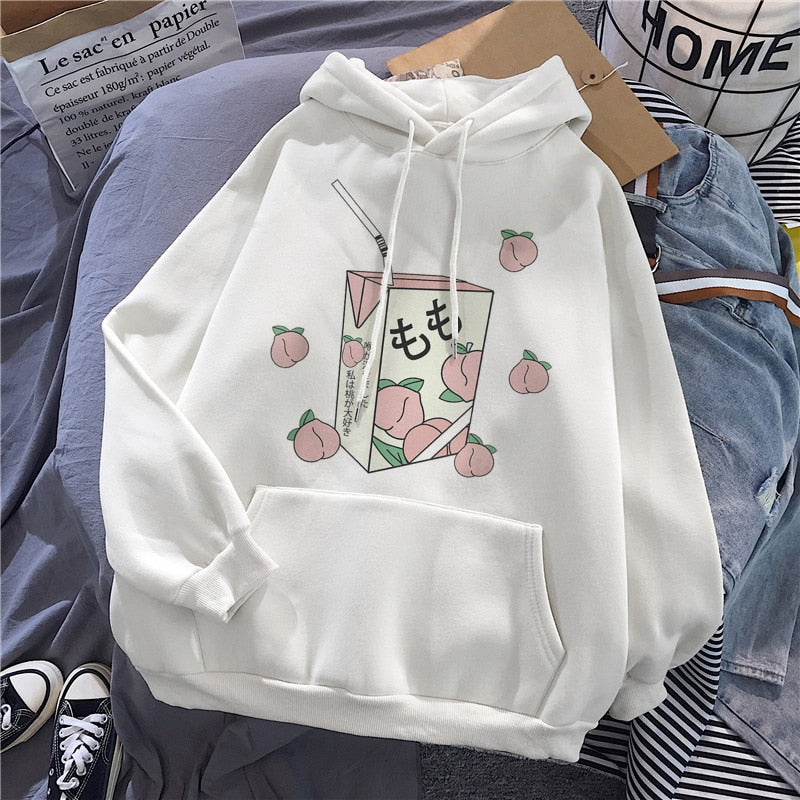 Peach Juice Carton Loose Comfy Hoodie - Femzai