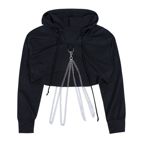 Solid Cropped Chained Hoodie