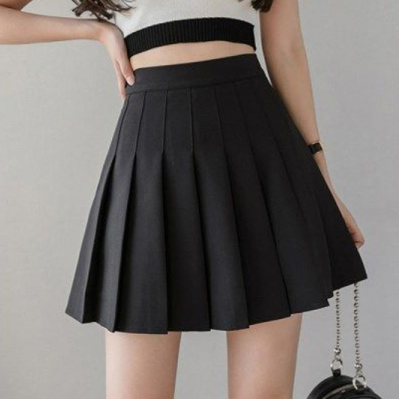 Classic Pleated Skirt (Black/White/Pink) - Femzai