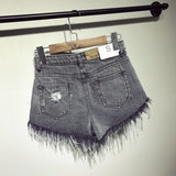 Sophisticated gray Femzai denim skirt displayed on a hanger, offering a neutral and stylish option for femboy attire.