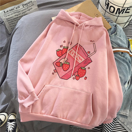 Strawberry Juice Carton Loose Comfy Hoodie