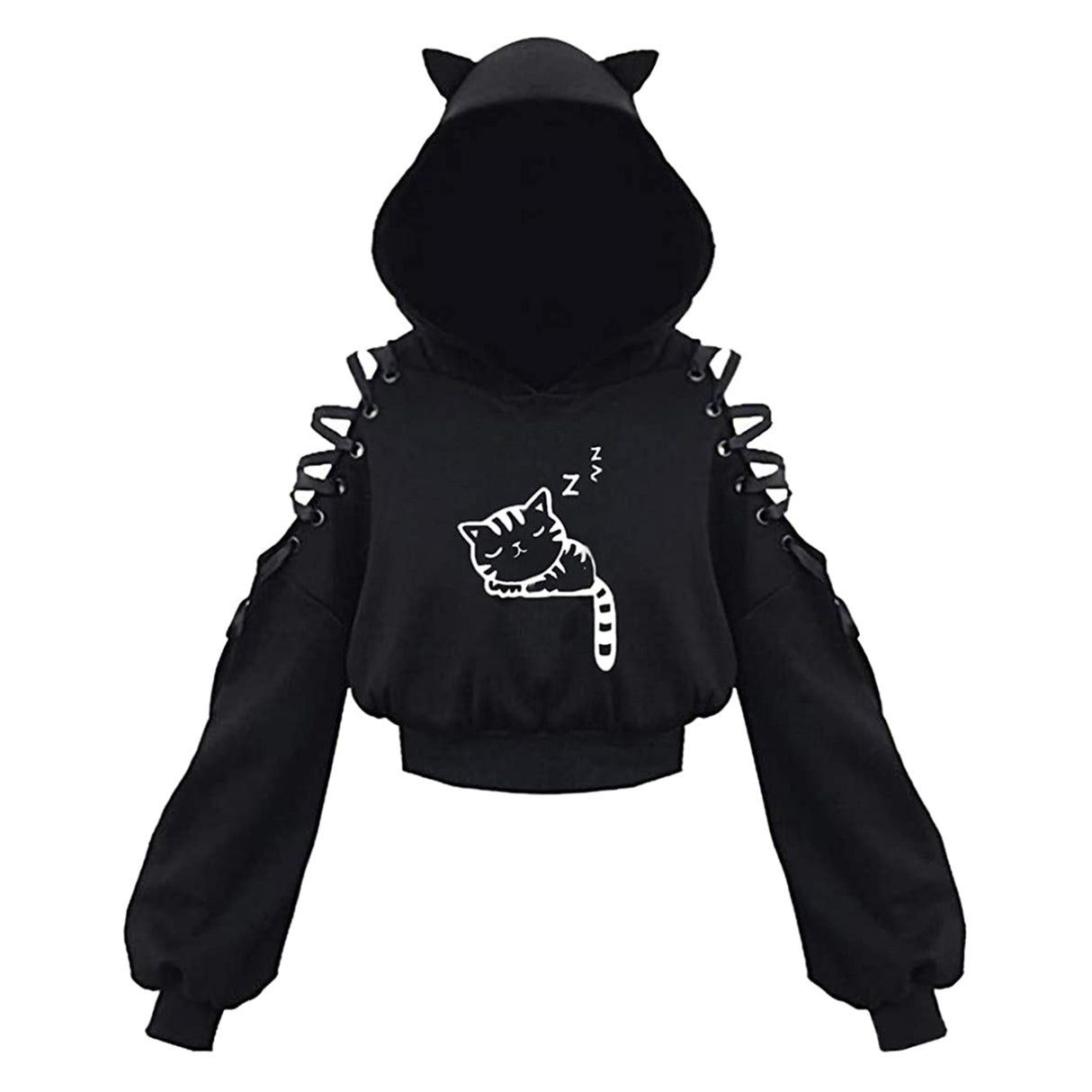 Off-Shoulder Cat-Ear Hoodie