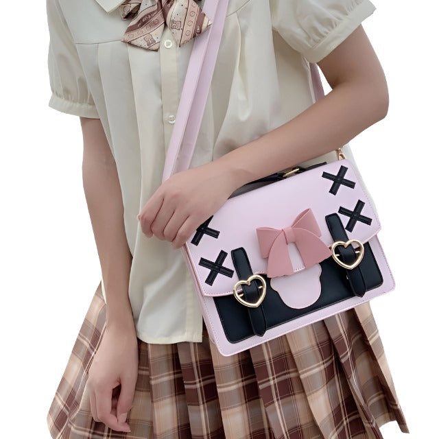 Bowknot Shoulder Bag, Femzai, Femboy bags, Front view, pink