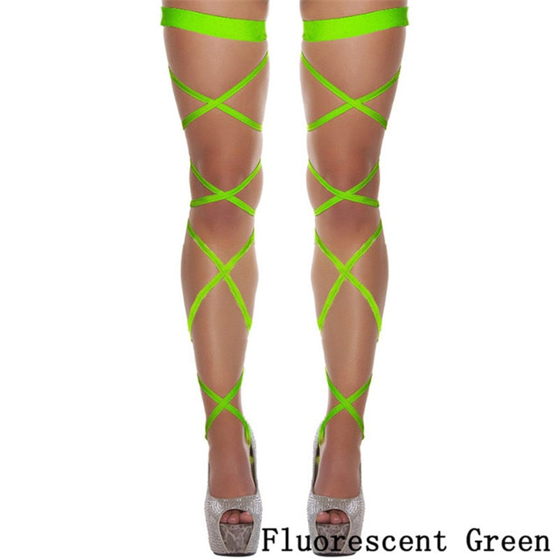 Front view of Fluorescent green Leg Wraps, embodying the daring spirit of femboy clothes..