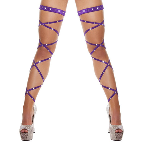 Front view of vibrant purple Leg Wraps, a bold accessory for any femboy clothes.