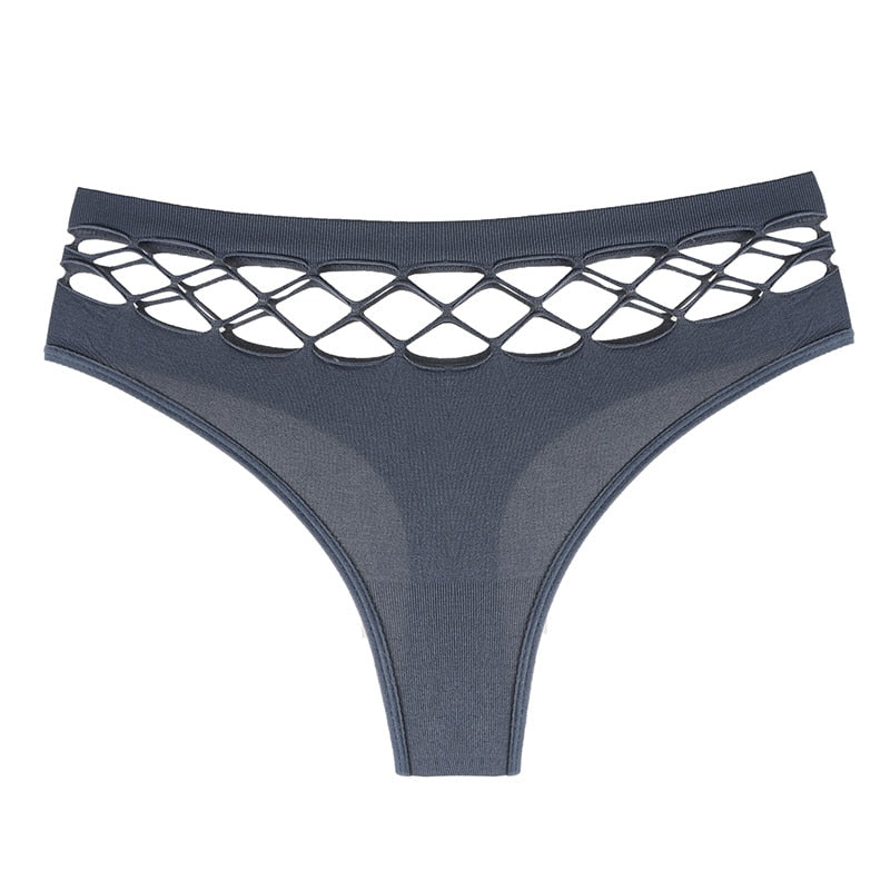 Frontview of Femzai Fishnet Panties in a bold black shade, showcasing the intricate fishnet pattern and design