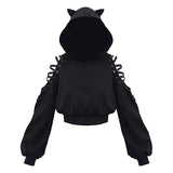 Off-Shoulder Cat-Ear Hoodie