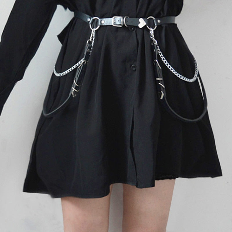 Thin Leather Chained Belt w/ Leg Rings