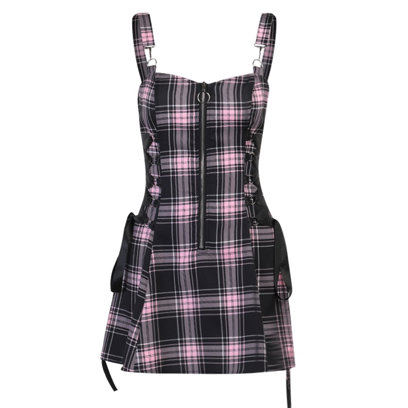 Plaid Black-Checkered Dress