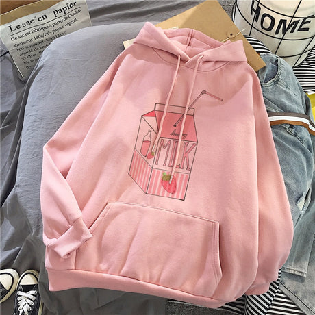 Strawberry Milk Loose Comfy Hoodie