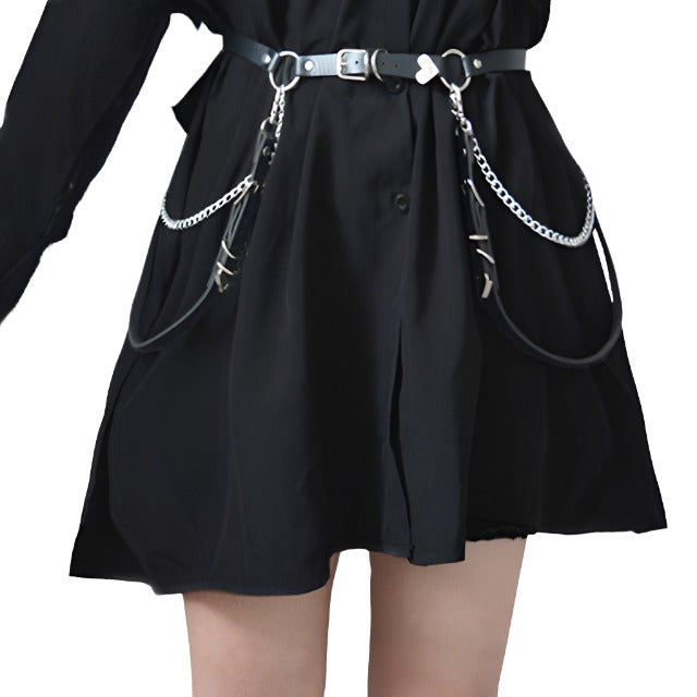 Thin Leather Chained Belt w/ Leg Rings ： Femboy Clothing - Femzai Store