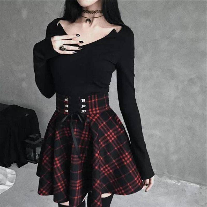 Plaid Black-Checkered Gothic Skirt
