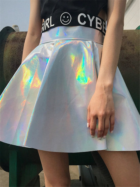 Femzai Holographic Skirt (White/Pink) - Femzai