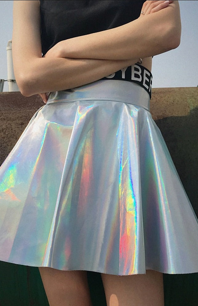 Femzai Holographic Skirt (White/Pink) - Femzai