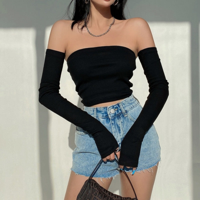 Solid Long Sleeve Tube Top