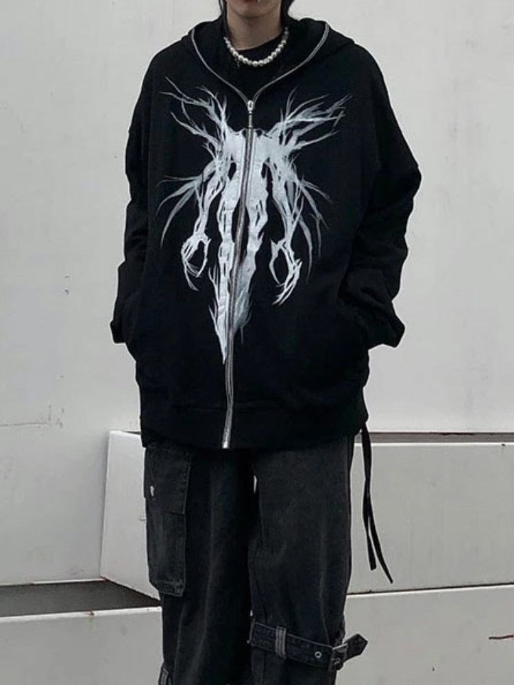 Skeletal Figurine Print Hoodie