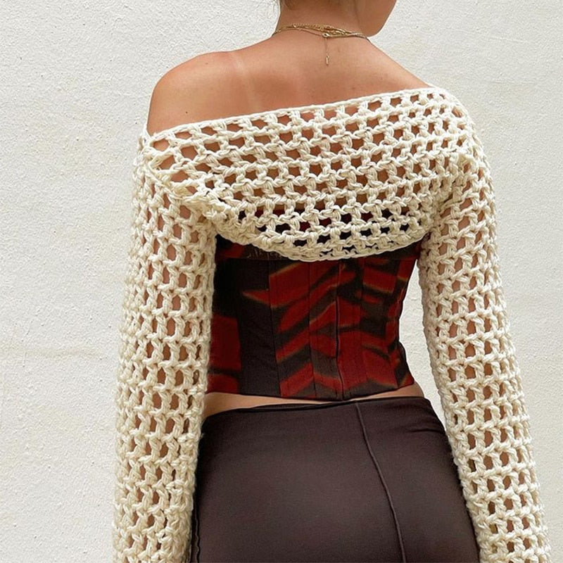 Long Sleeve Hollow-Out Crochet Top