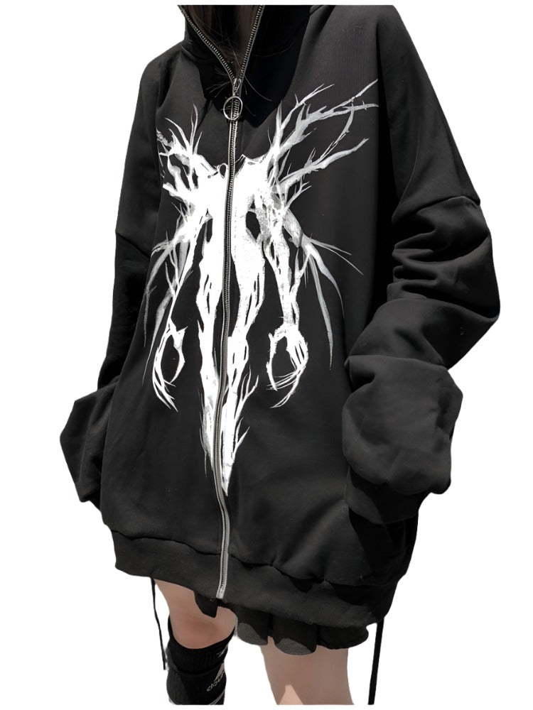 Skeletal Figurine Print Hoodie