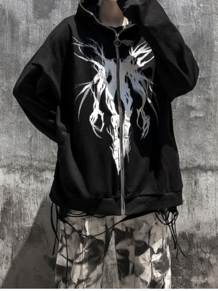 Skeletal Figurine Print Hoodie