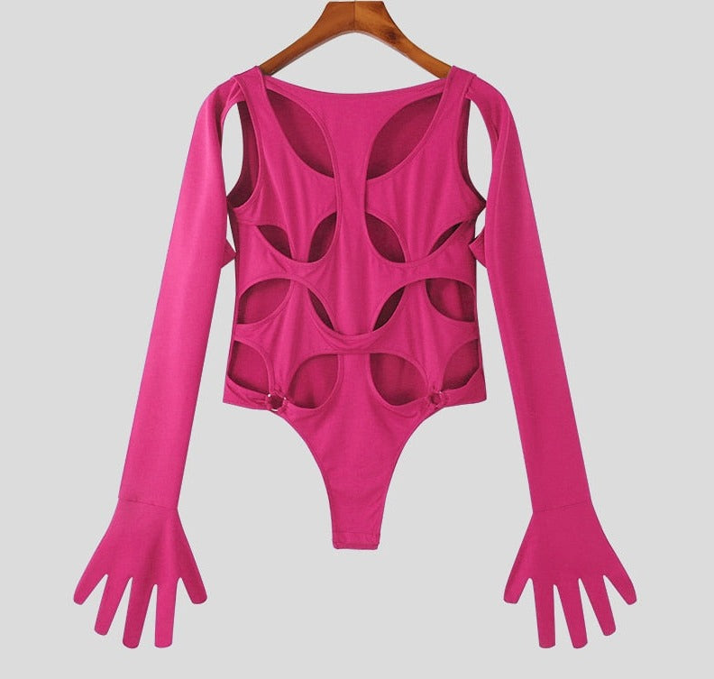 Longsleeve Gloved Hollow-out Bodysuit