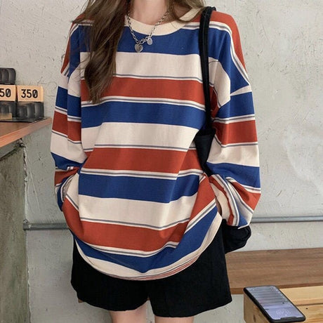 Oversized Tricolour Striped Sweatshirt