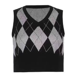 Gridded V-neck Vest - Femzai