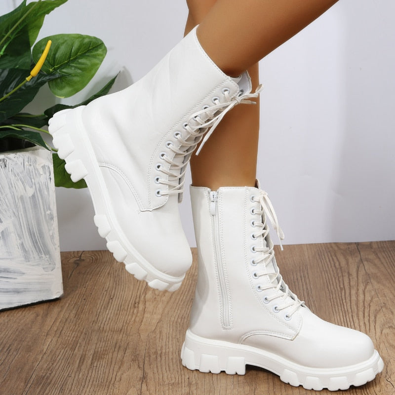 Solid Leather High Boots