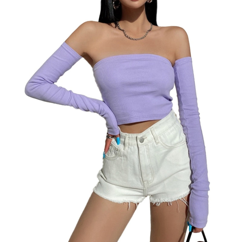 Solid Long Sleeve Tube Top