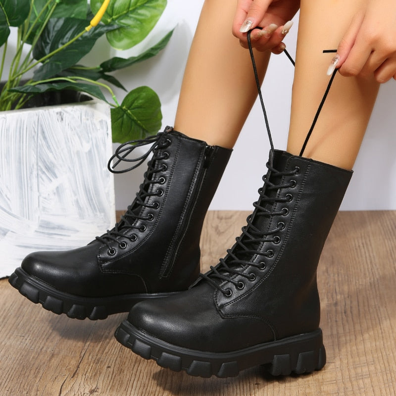 Solid Leather High Boots
