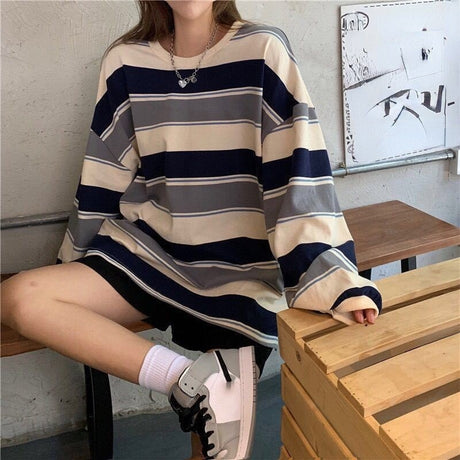 Oversized Tricolour Striped Sweatshirt