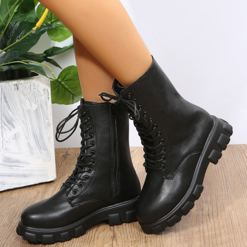 Solid Leather High Boots