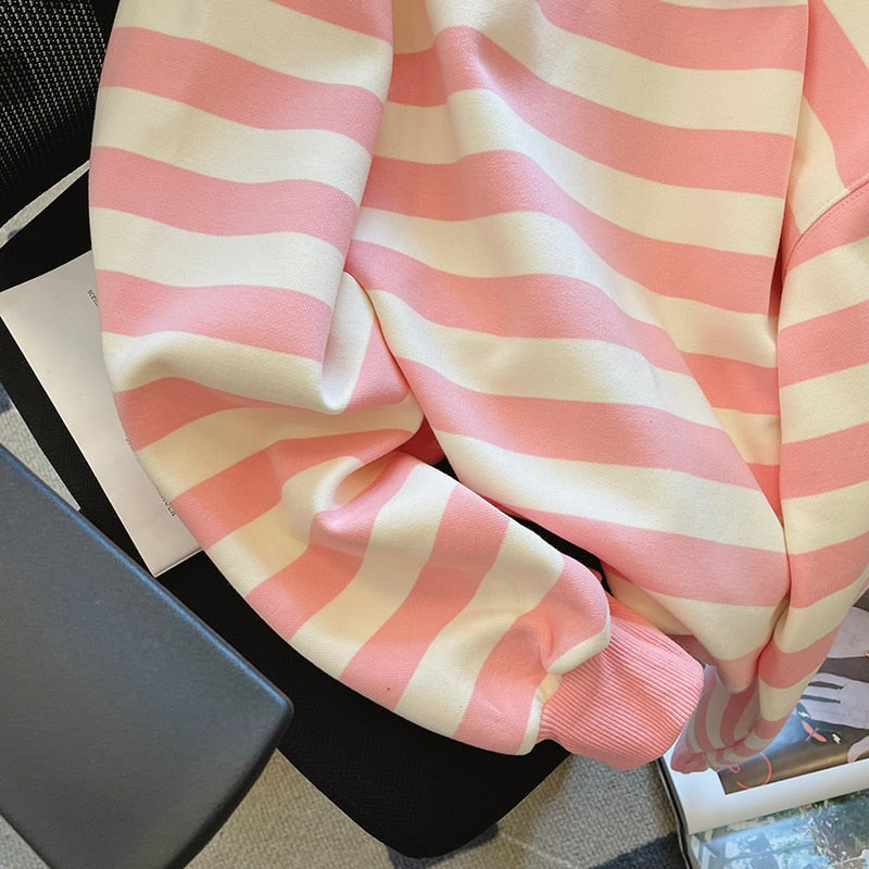 Pink and White Striped Sweatshirt - Femzai