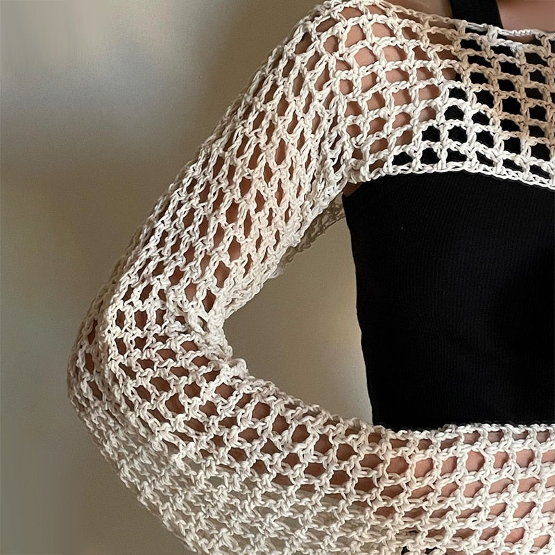 Long Sleeve Hollow-Out Crochet Top