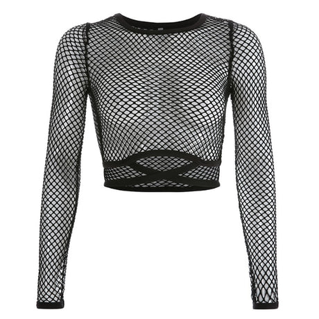 Black See-through Fishnet Mesh Top, front view, black