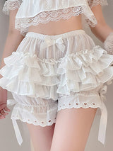 White Femzai Lace Bloomers - a pristine and elegant choice for femboy clothing, highlighting delicate lace patterns