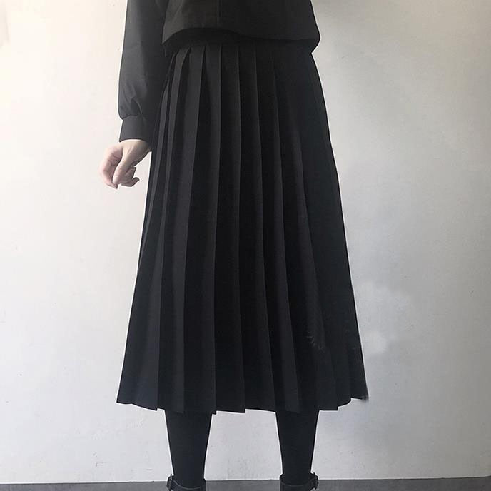 Long Pleated Skirt (Black)