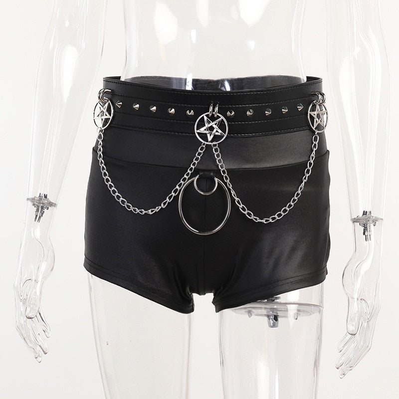 Goth Tight Shorts w/ Belt & Star Chain