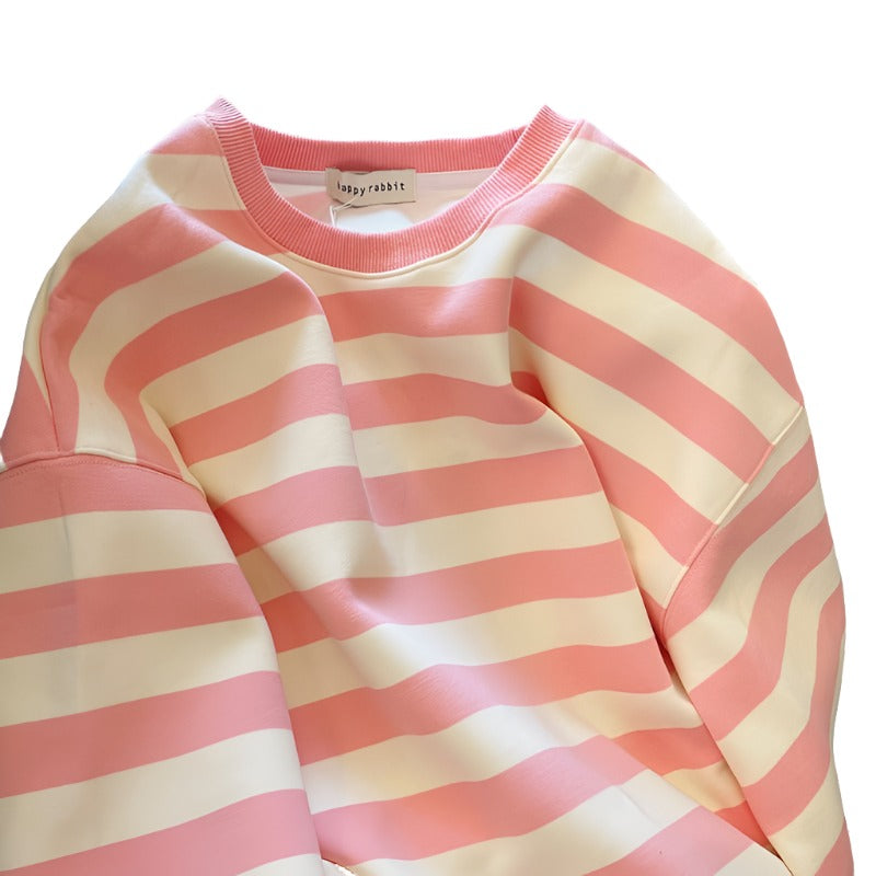Pink and White Striped Sweatshirt - Femzai
